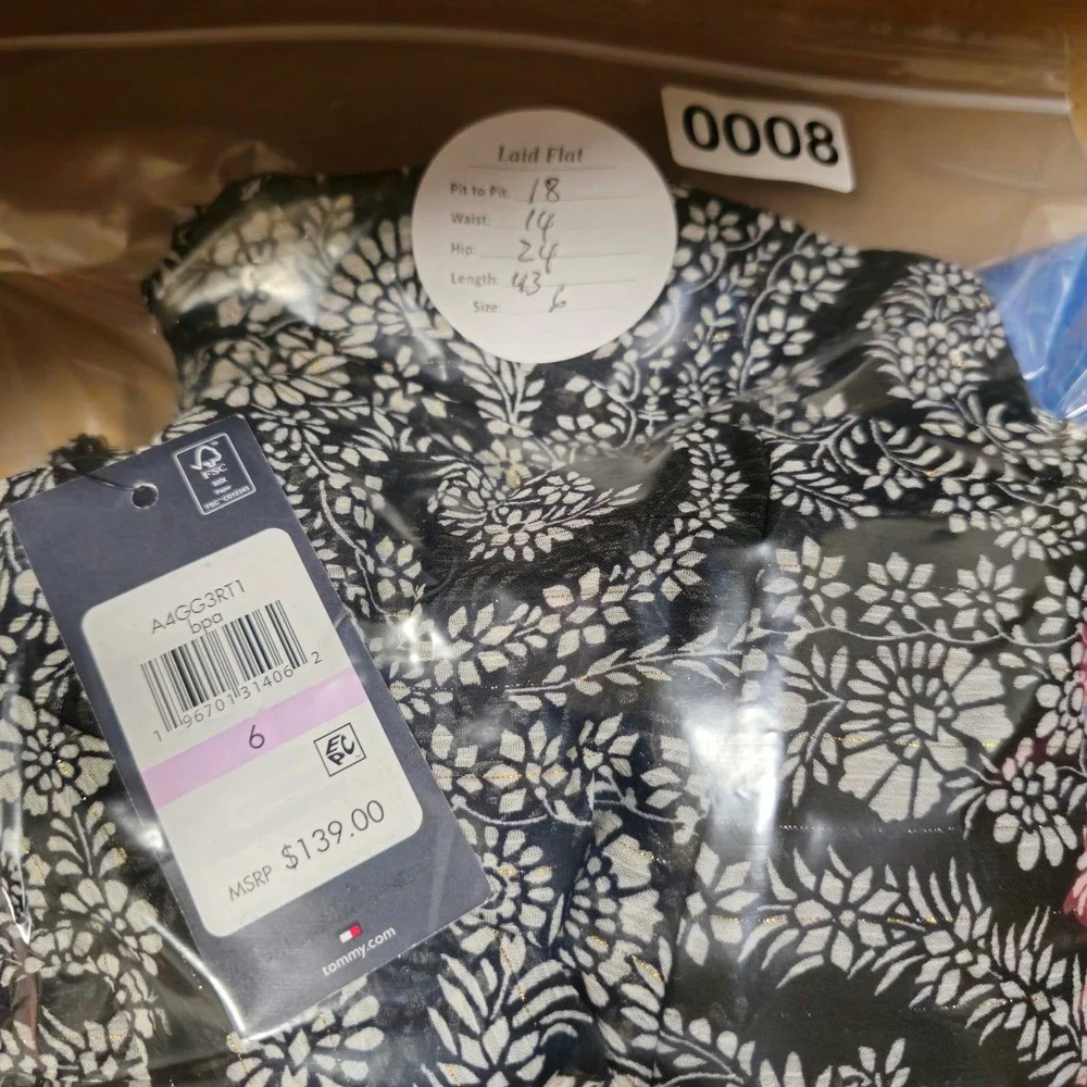 Tommy Hilfiger Black Floral Chiffon Long-Sleeve Fit‎ & Flare Dress 6